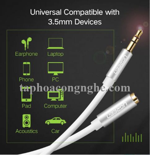 Ugreen 10773 0.5M màu Trắng Cáp âm thanh 3.5mm nối dài đầu nhôm AV118 30010773